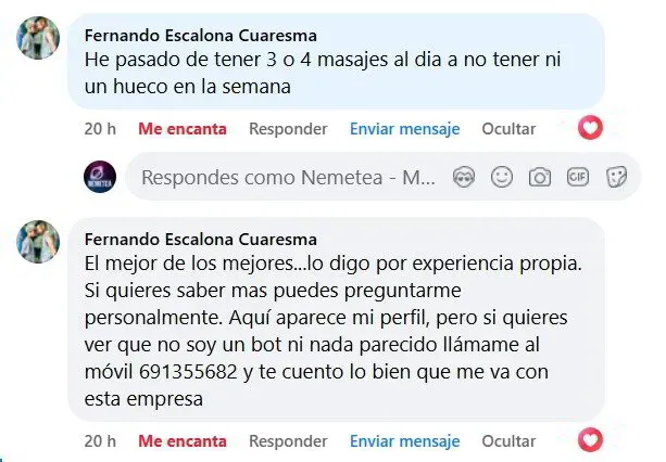 Captura de conversación con cliente Fernando